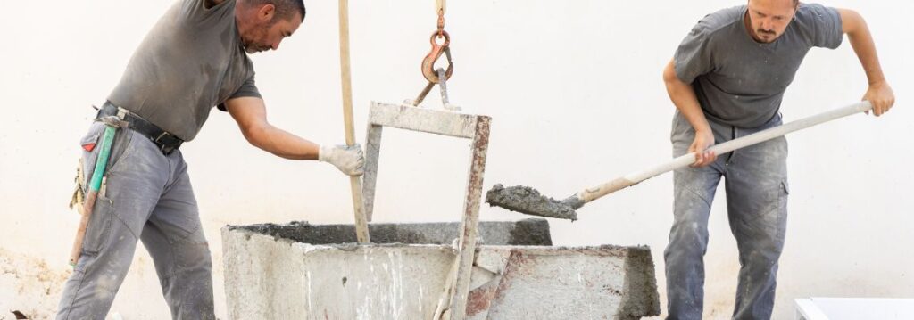 Ready mix concrete delivery at commercial construction