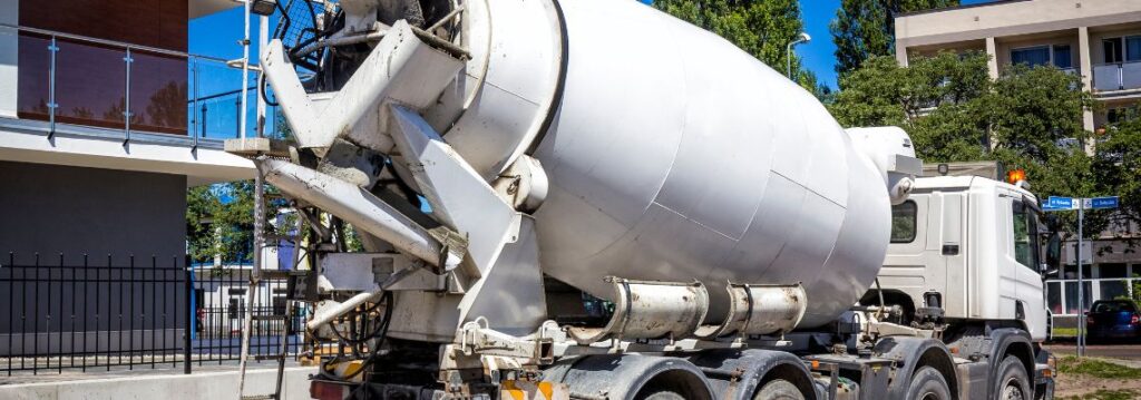 Ready mix concrete truck delivering fresh mix
