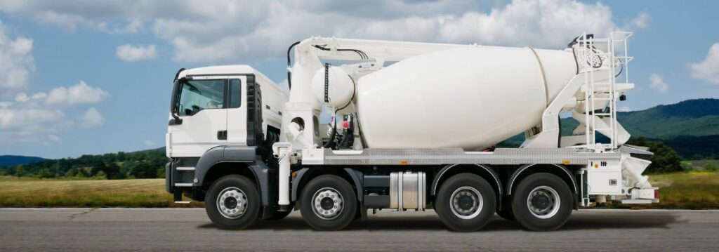 Ready mix concrete truck supplying fresh concrete